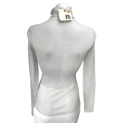 NEW Ser.O.Ya Piper Gray Linen Knit Turtleneck Long Sleeve Sheer Sweater Top Sz M