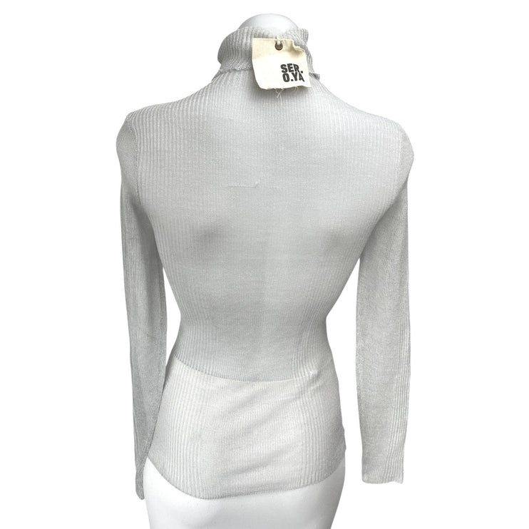 NEW Ser.O.Ya Piper Gray Linen Knit Turtleneck Long Sleeve Sheer Sweater Top Sz M