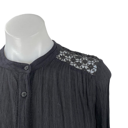 Free People The Best Black Floral Crochet Long Sleeve Button Down Shirt Top XS