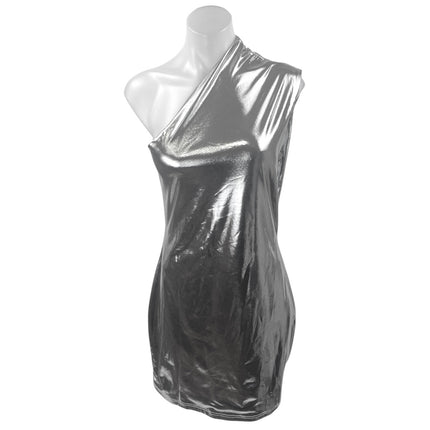 NEW Lu Feng Gray Metallic One Shoulder Sleeveless Mini Bodycon Tank Dress Size L