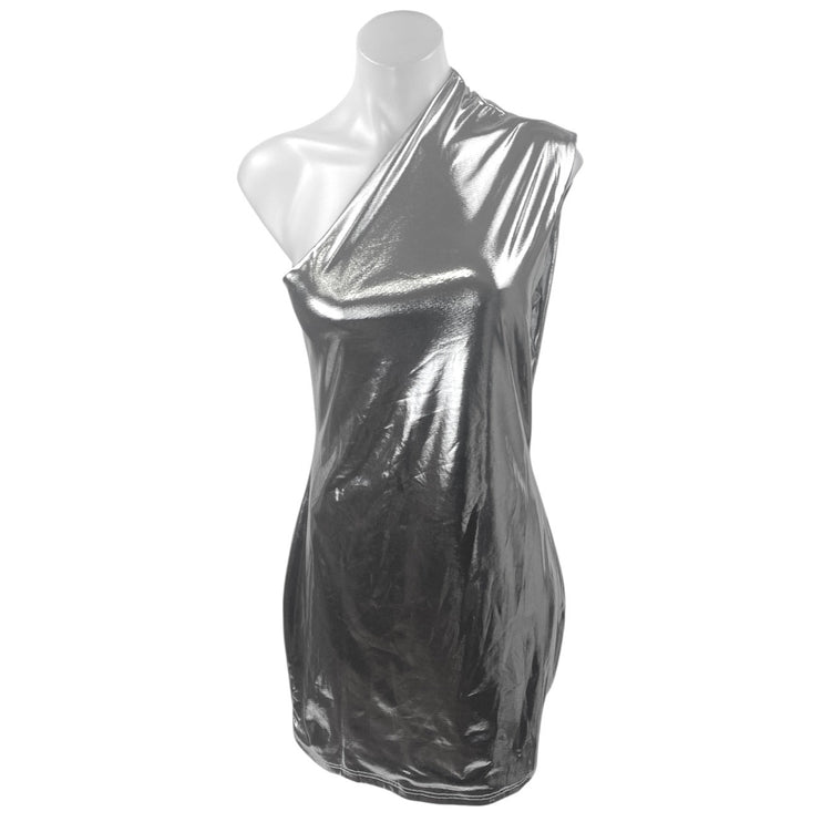 NEW Lu Feng Gray Metallic One Shoulder Sleeveless Mini Bodycon Tank Dress Size L