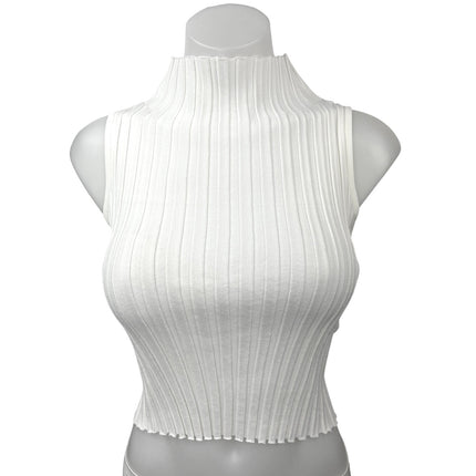 Zara White Ribbed Knit Turtleneck Sleeveless Cropped Sweater Vest Top Size S