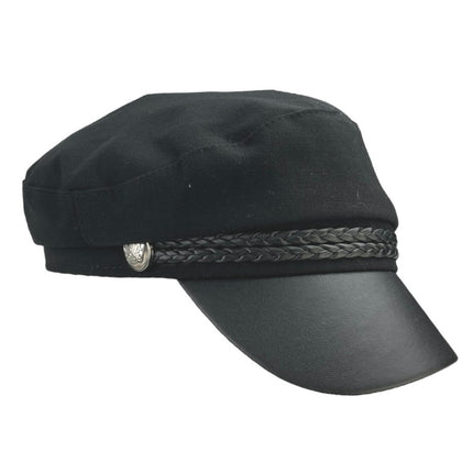 Women's Black Braided Leather Fashion Painter Newsboy Beret Cap Hat Size S