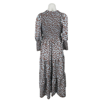 Zoya Brown Floral Shirred Long Balloon Sleeve Smocked Tiered A Line Maxi Dress 2