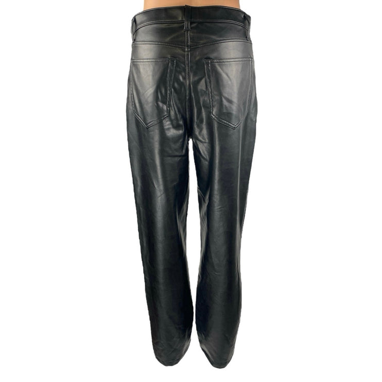 Abercrombie & Fitch Black Faux Leather Straight Leg High Waist Trousers Pants 29