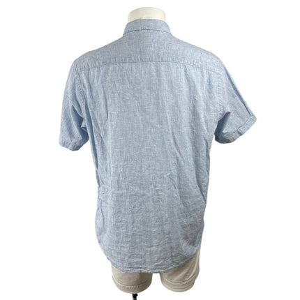 H&M Men's Light Blue Linen Collared Short Sleeve Casual Button Down Shirt Top L