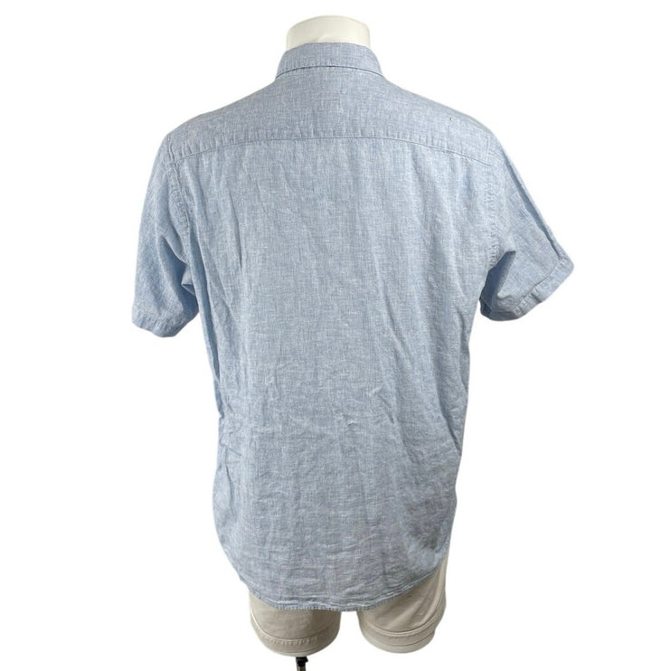 H&M Men's Light Blue Linen Collared Short Sleeve Casual Button Down Shirt Top L