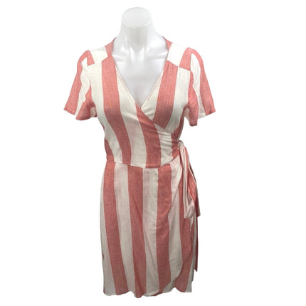Marine Layer Pink White Striped Short Sleeve V Neck Tie Mini Wrap Dress Size S