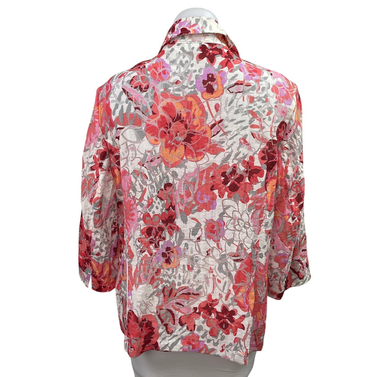 Erfo Women's Multicolor Floral 3/4 Sleeve Button Up Blazer Blouse Shirt Top 14