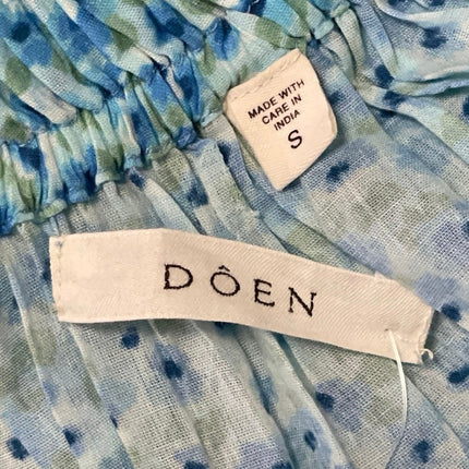 Doen Ashlynn Blue Floral Shirred Puff Sleeve Smocked A Line Midi Dress Size S