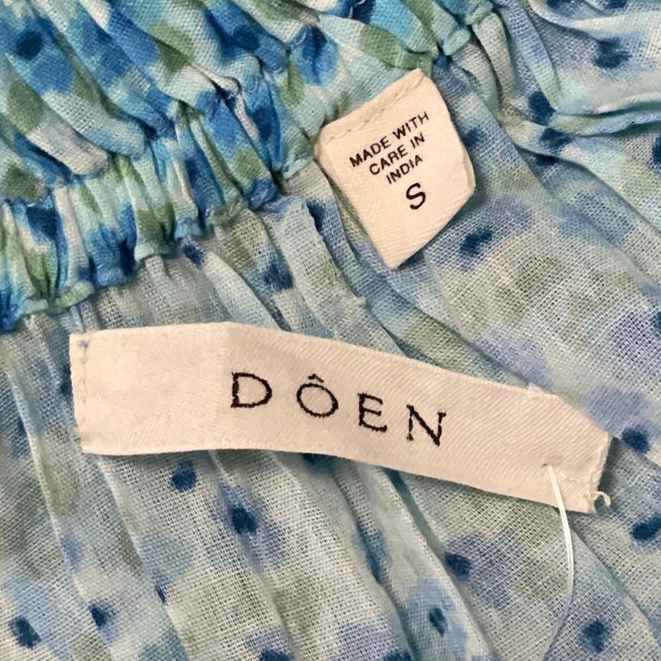 Doen Ashlynn Blue Floral Shirred Puff Sleeve Smocked A Line Midi Dress Size S