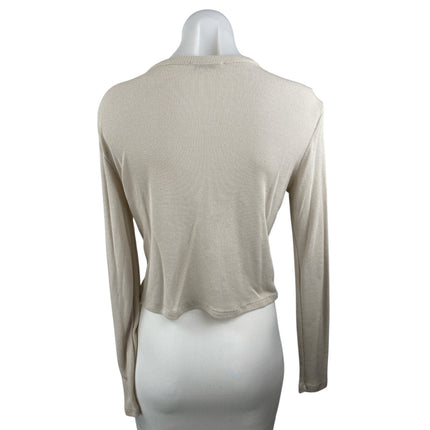 Zara Women's Beige Ribbed Knit V Neck Long Sleeve Button Up Cardigan Top Size S