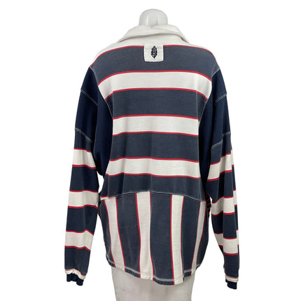Free People FP Movement Work It Out Blue White Striped Pullover Polo Shirt Top M
