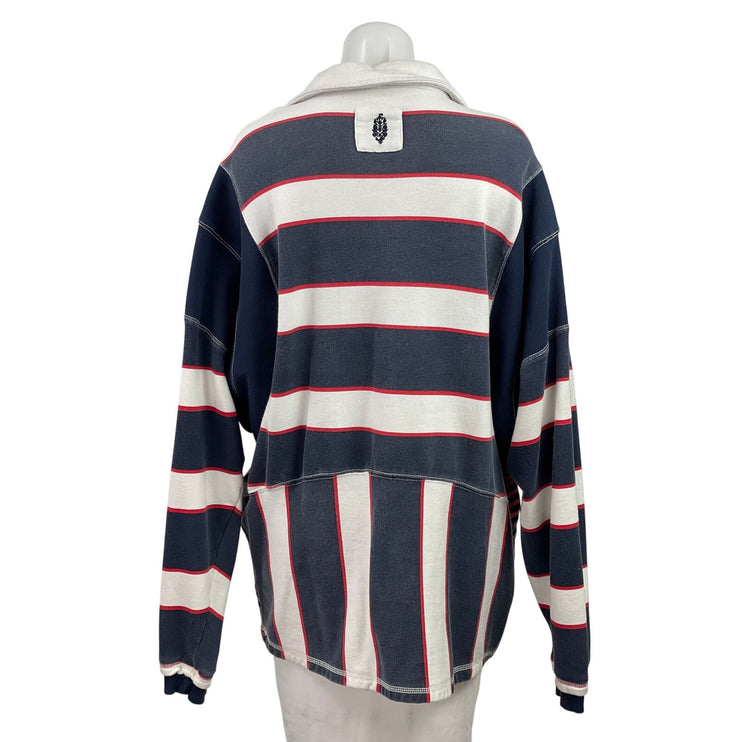 Free People FP Movement Work It Out Blue White Striped Pullover Polo Shirt Top M