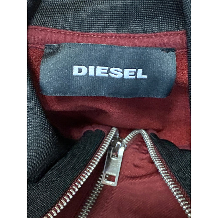 Diesel Men's Red Black Colorblock Full Zip Embroidered Bomber Coat Jacket Size M