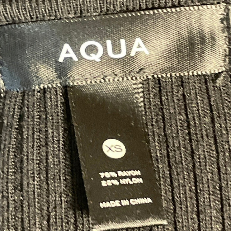 Aqua Women's Black Ribbed Knit Long Sleeve Tie V Neck Cardigan Crop Top Size XS