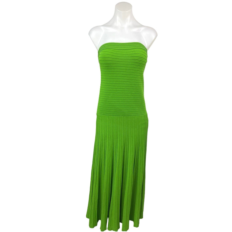 COS Green Ribbed Textured Knit Stretch Fitted Strapless Tube Maxi Dress Size S