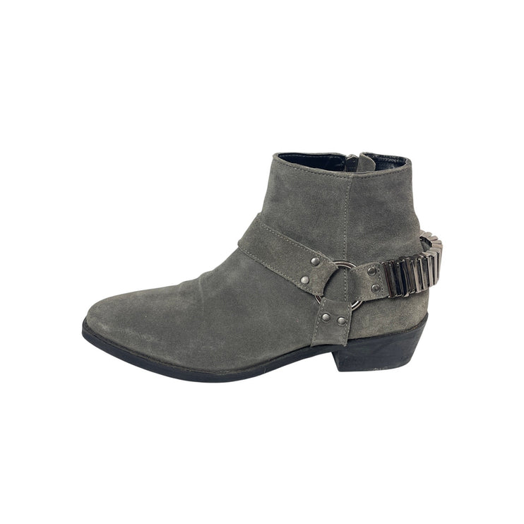 ASOS Gray Leather Suede Pointed Toe Buckle Strap Western Ankle Chelsea Boots 7