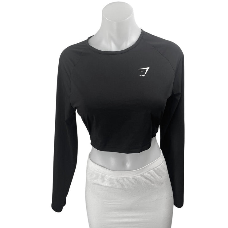 Gymshark Women's Black Long Sleeve Yoga Workout Gym Athletic Crop Top Size S