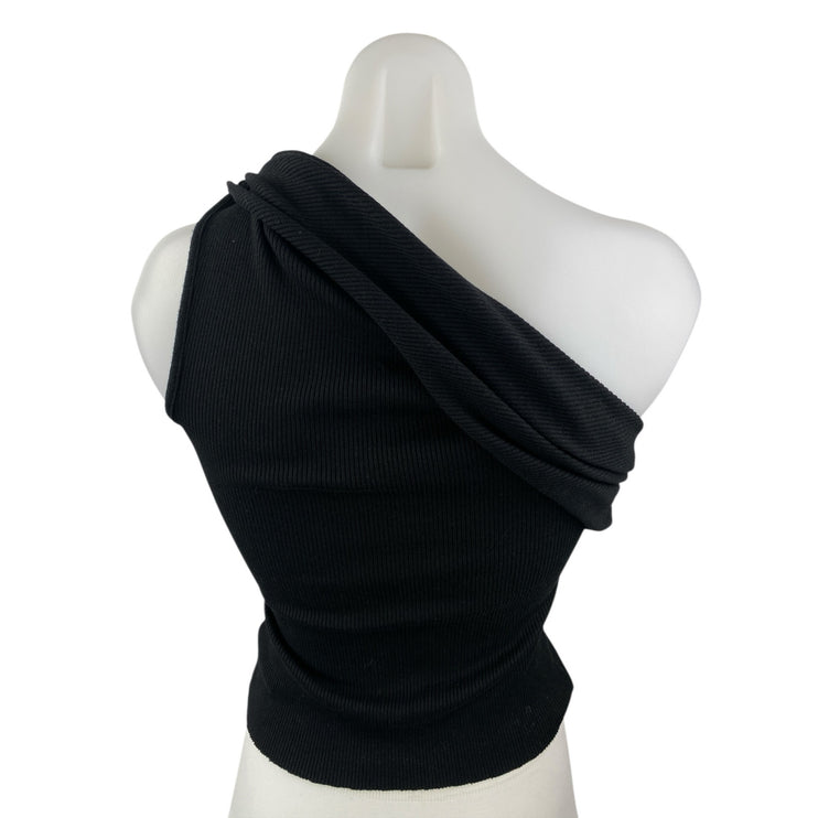The Range Women's Black One Shoulder Ribbed Knit Sleeveless Blouse Top Size XS