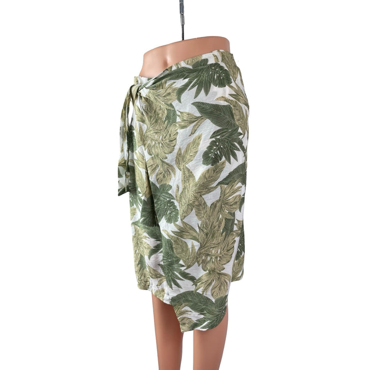 Calista Women's Green Floral High Waisted Wrap Tie Pencil Knee Length Skirt M
