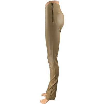 Zara Tan Beige High Waisted Faux Leather Vegan High Rise Leggings Pants Size XS