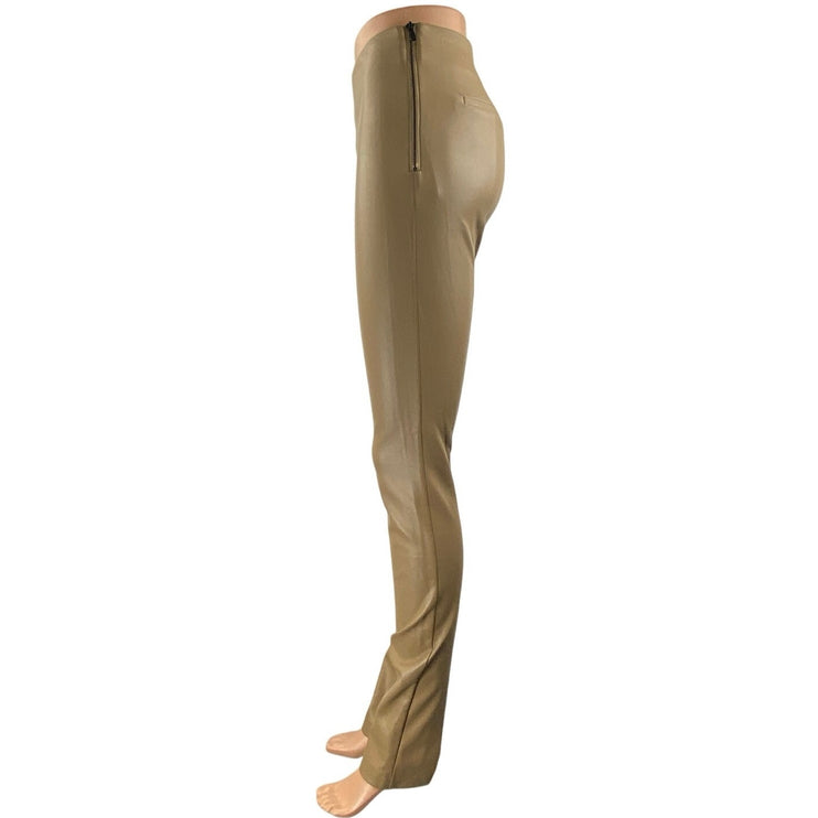 Zara Tan Beige High Waisted Faux Leather Vegan High Rise Leggings Pants Size XS