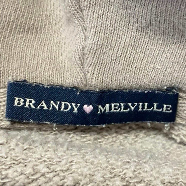 Brandy Melville Women's Beige Taupe Full Zip Hoodie Hooded Sweatshirt Top Size S