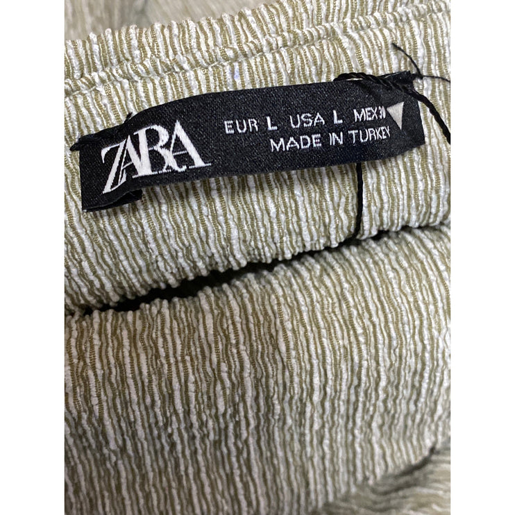 NEW Zara Women's Green Textured Sleeveless Halter Neck Slim Fit Crop Tank Top L