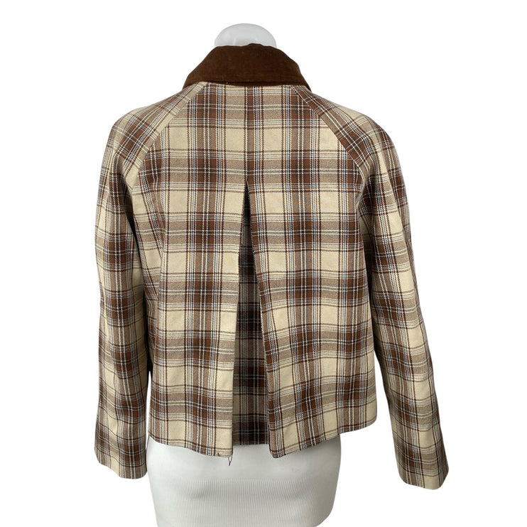 Christian Lacroix Plaid Check Collared Long Sleeve Shacket Crop Coat Jacket Sz 2