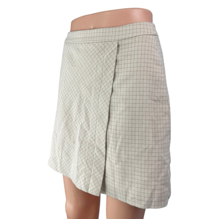 Mixxo Women's Cream High Waist Checkered Zip Back Twill Mini Wrap Skirt Size 26