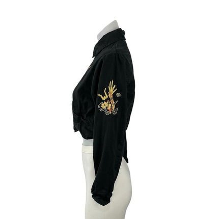 Backers Vietnam Souvenir Embroidery Collar Long Sleeve Crop Bomber Coat Jacket S