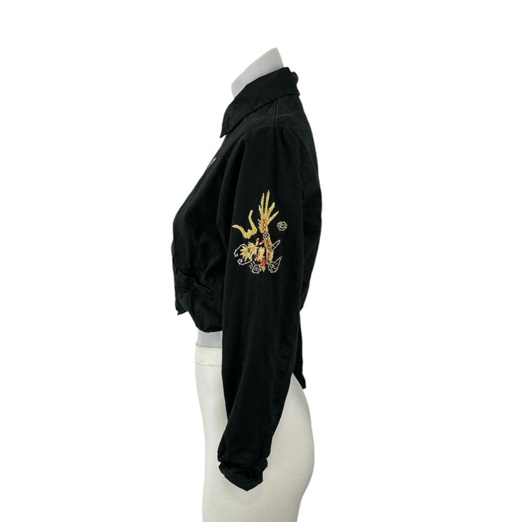 Backers Vietnam Souvenir Embroidery Collar Long Sleeve Crop Bomber Coat Jacket S