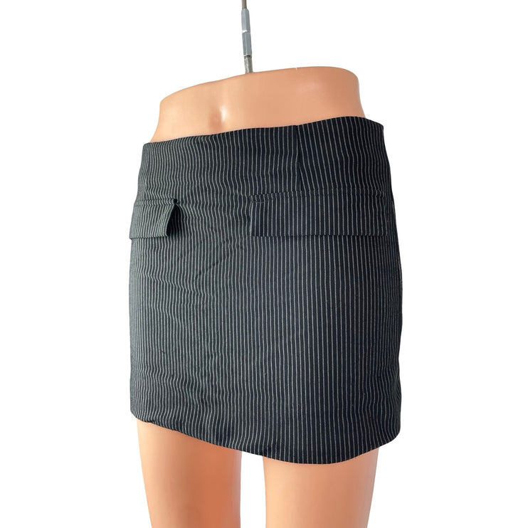 Superdown Black White Pinstriped Faux Pocket High Waist Pencil Mini Skirt Size S