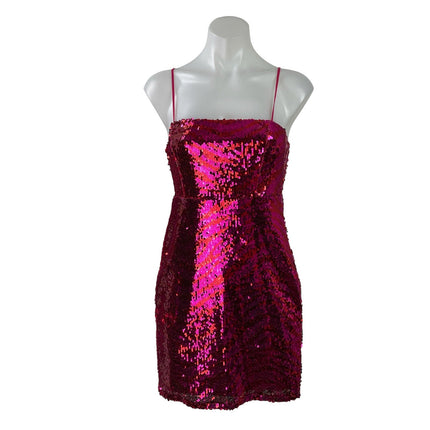 Zara Women's Pink Sequin Sparkly Sleeveless Square Neck Cami Mini Tank Dress S