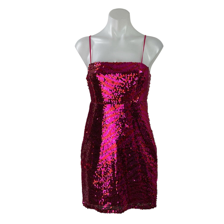Zara Women's Pink Sequin Sparkly Sleeveless Square Neck Cami Mini Tank Dress S