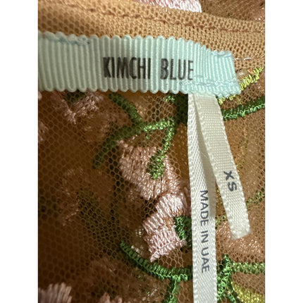 Urban Outfitters Kimchi Brown Mesh Floral Embroidered Sheer Crop Blouse Top XS