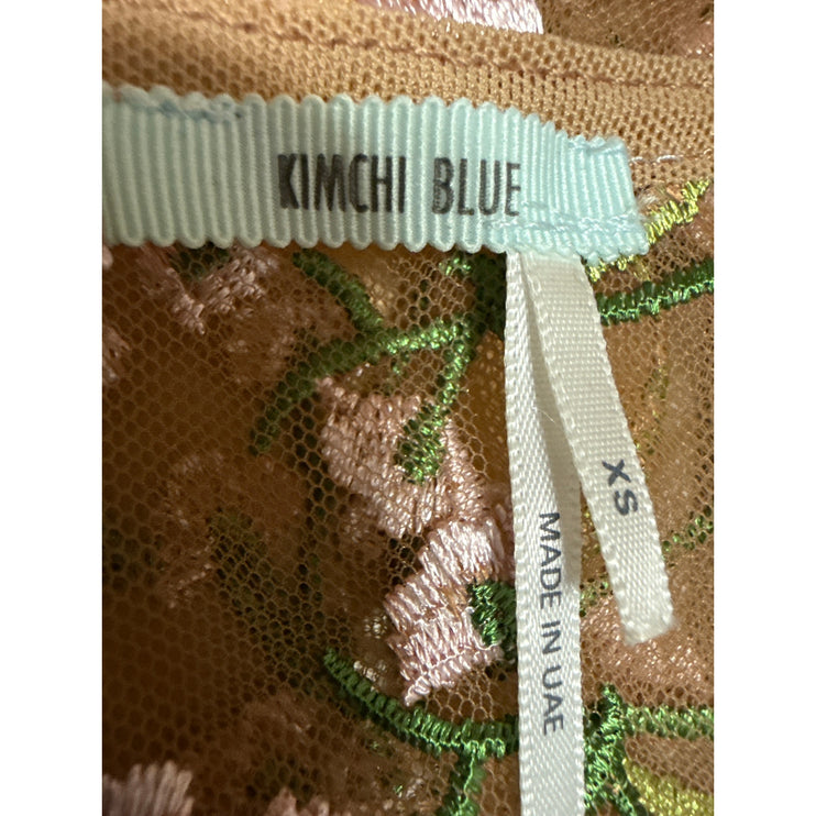 Urban Outfitters Kimchi Brown Mesh Floral Embroidered Sheer Crop Blouse Top XS