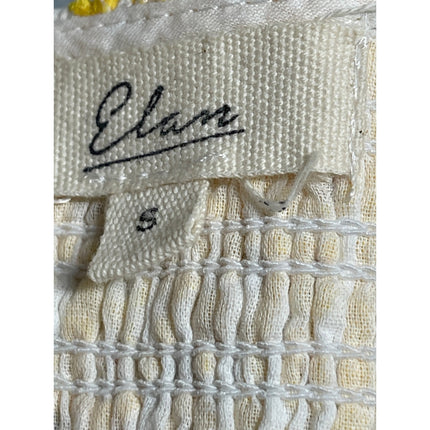 Elan Yellow Eyelet Smocked Ruffle Scoop Neck Short Sleeve Mini A-Line Dress Sz S