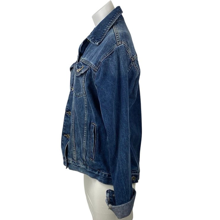 Denim Desire Women's Blue Medium Wash Long Sleeve Button Up Jean Jacket Size L