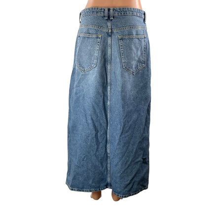 MNG Mango Women's Blue High Waist Slit Straight Midi Denim Jean Skirt Size M