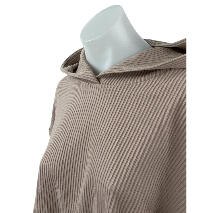 Alo Yoga Women's Beige Ribbed Knit Hoodie Hooded Long Sleeve Crop Sweatshirt S