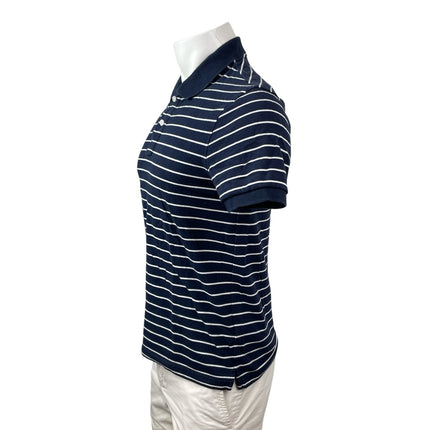 J.Crew Flex Pique Mens Navy Blue Striped Short Sleeve Golf Polo Shirt Top Size S