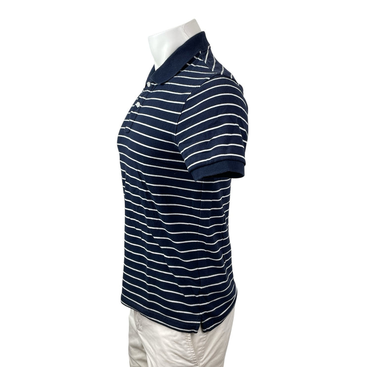 J.Crew Flex Pique Mens Navy Blue Striped Short Sleeve Golf Polo Shirt Top Size S