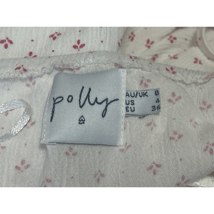 Princess Polly White Red Floral Sleeveless Ruffle Button Mini Slip Dress Size 4