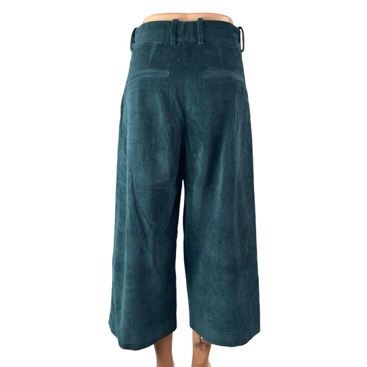 COS Blue Green Velvet Velour Corduroy High Waisted Wide Leg Trousers Pants Sz 2