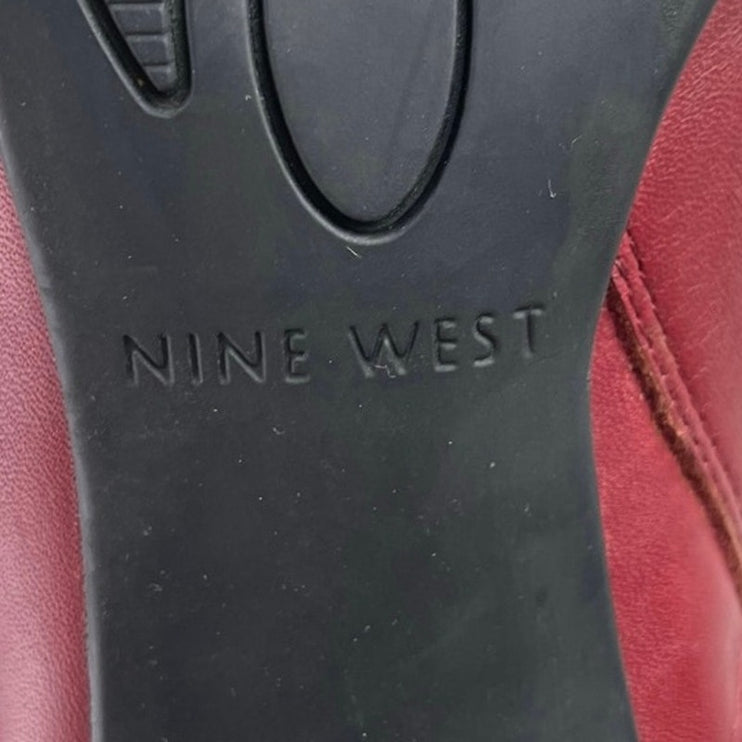 Nine West Grettleo Burgandy Leather Pointed Toe Stiletto Heels Zip Boots Size 7