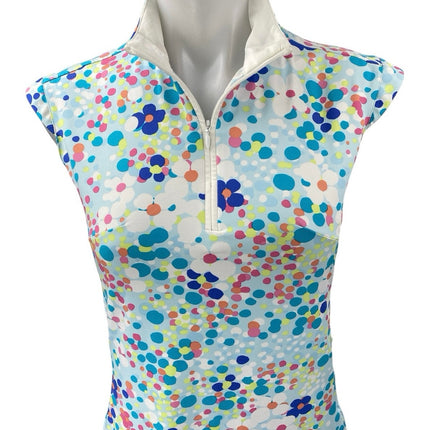 SanSoleil Blue Multicolor Polka Dots Sleeveless Quarter Zip Mini Dress Size S