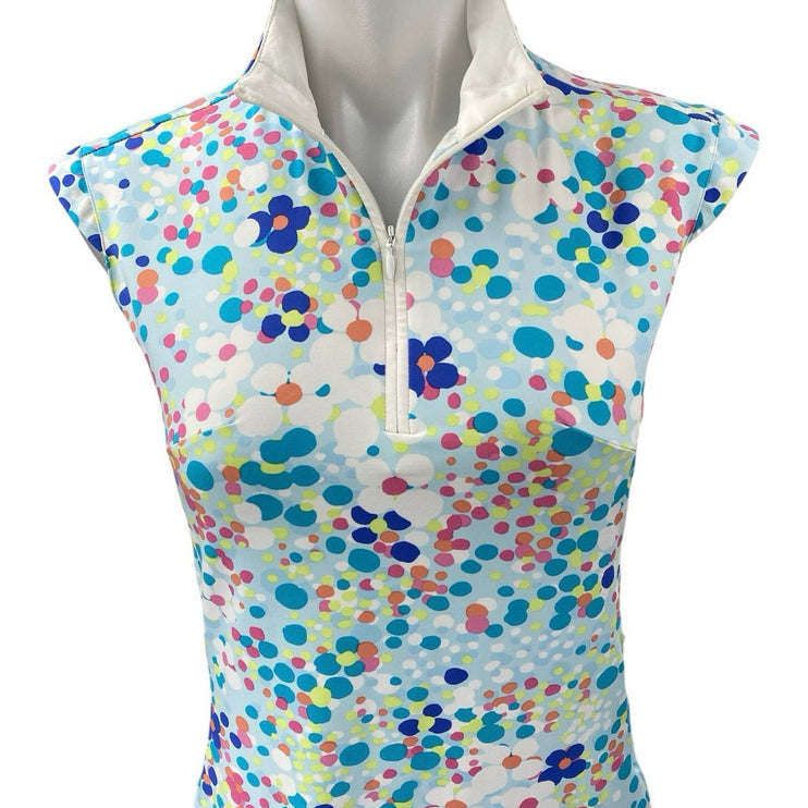 SanSoleil Blue Multicolor Polka Dots Sleeveless Quarter Zip Mini Dress Size S