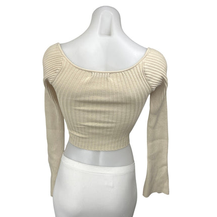 Urban Outfitters Beige Ribbed Knit Long Sleeve Slit Sweetheart Crop Top Size XS